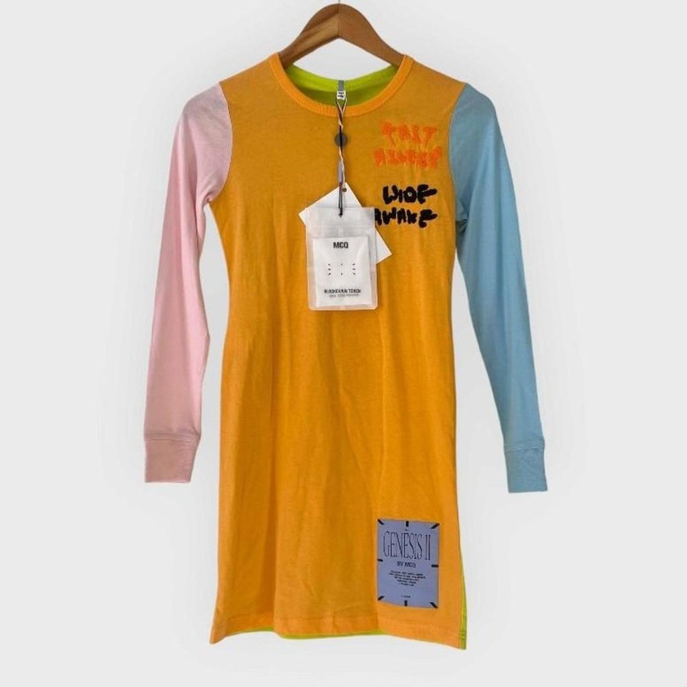 MCQ Alexander McQueen Genesis II Designer Jersey Colourblock Mini Dress Women XS - Picture 2 of 8